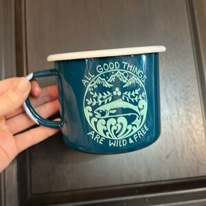 Alaska Salmon Sisters all good things are wild and free Large Enamel Mug